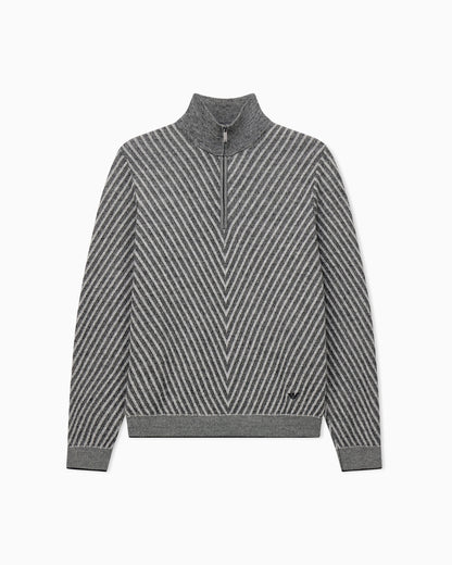 Partial zip sweater in processed virgin wool Signature Capsule