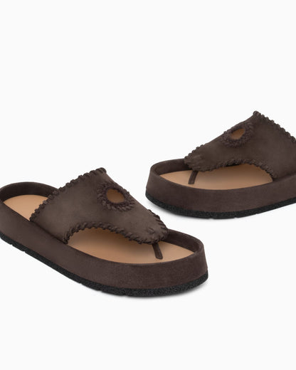 Velour suede flip-flop sandals