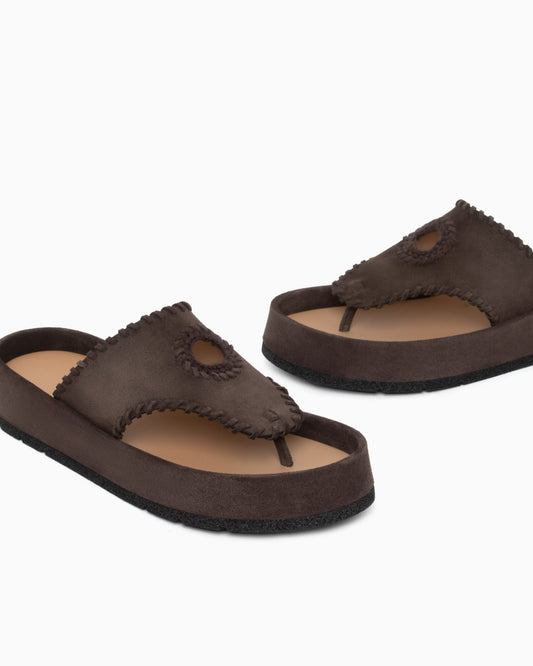 Velour suede flip-flop sandals