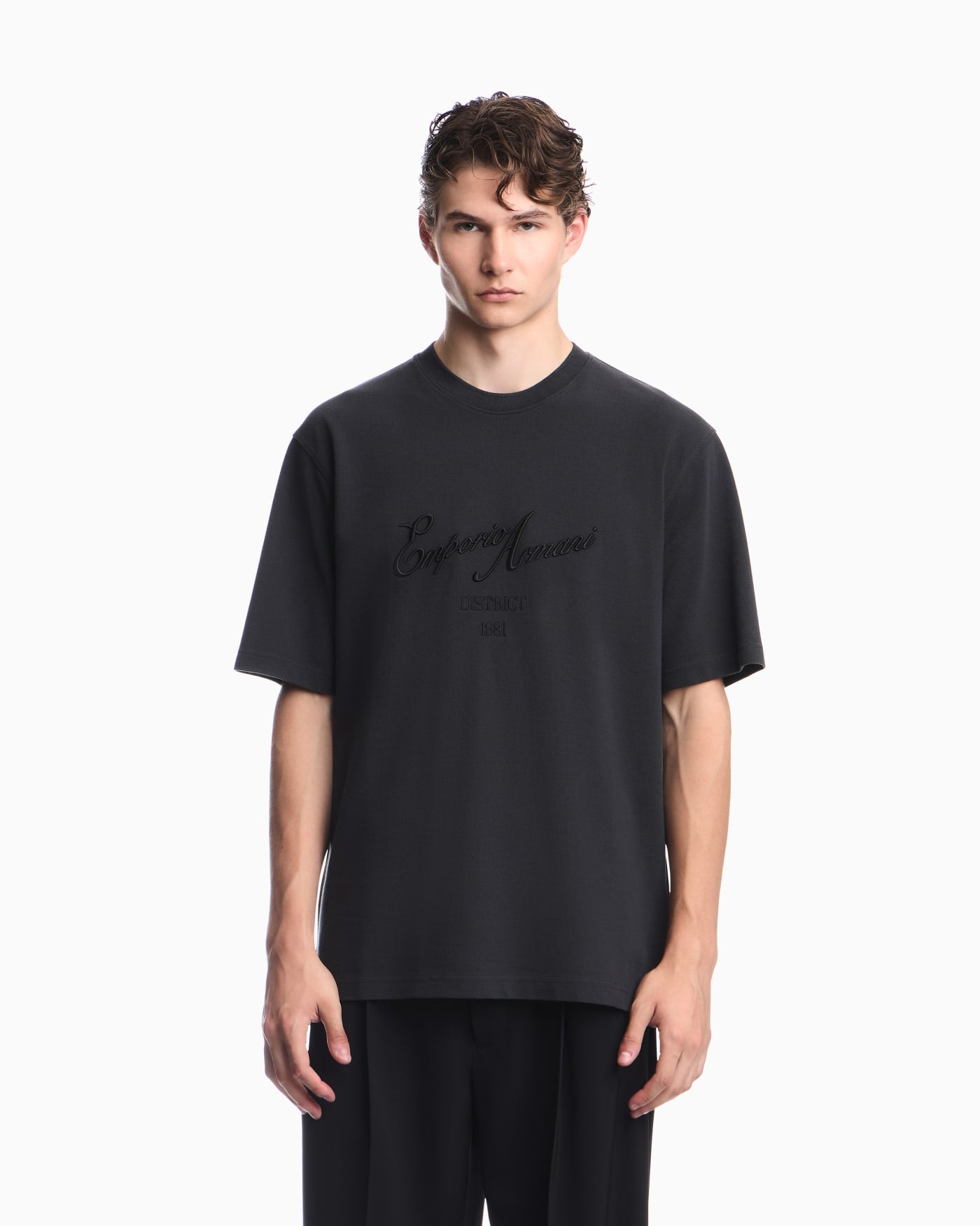 Piqué jersey T-shirt with embroidered raised logo