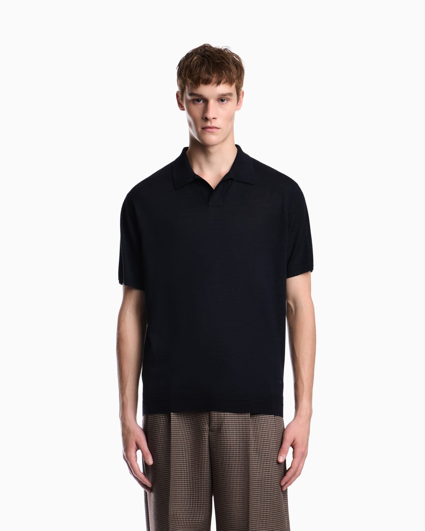 Virgin wool and silk polo neck sweater