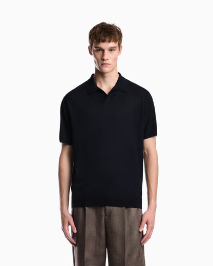 Virgin wool and silk polo neck sweater
