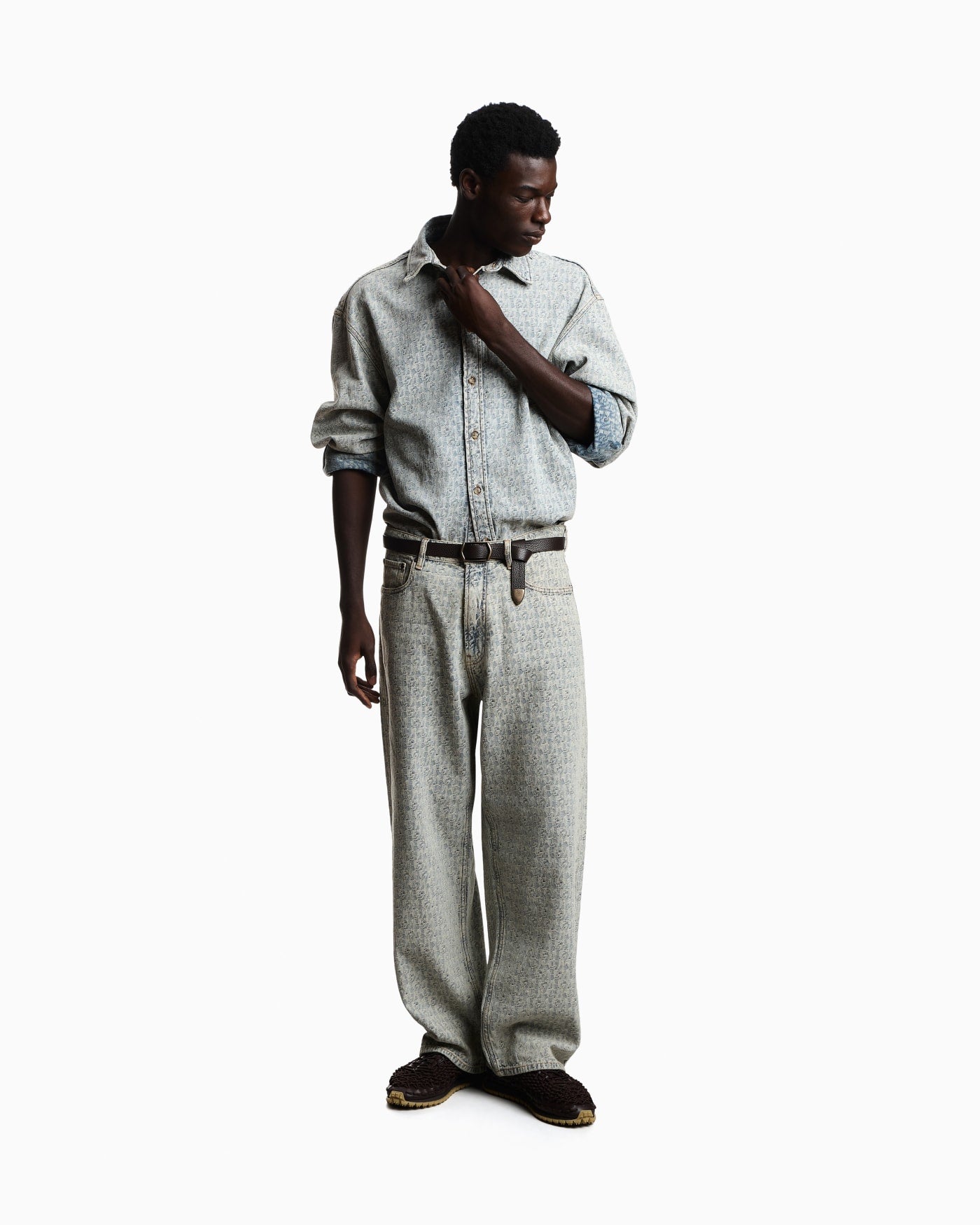 Five-pocket jacquard denim jeans with a monogram pattern