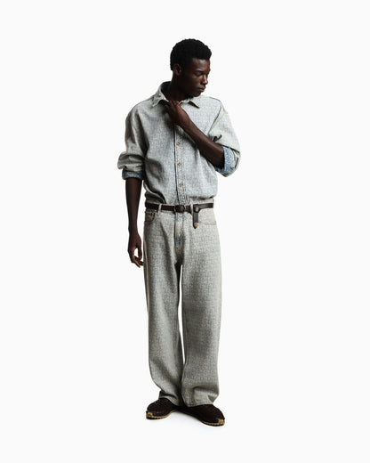 Five-pocket jacquard denim jeans with a monogram pattern