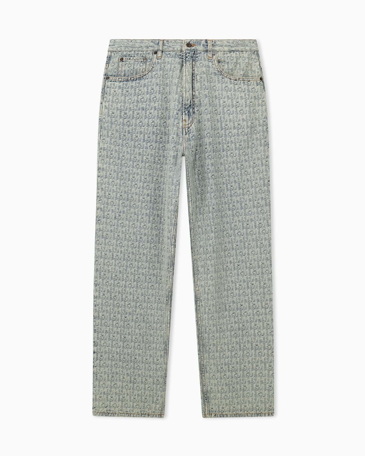 Five-pocket jacquard denim jeans with a monogram pattern