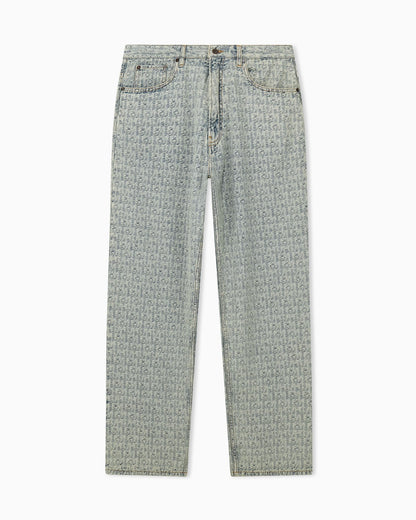 Five-pocket jacquard denim jeans with a monogram pattern