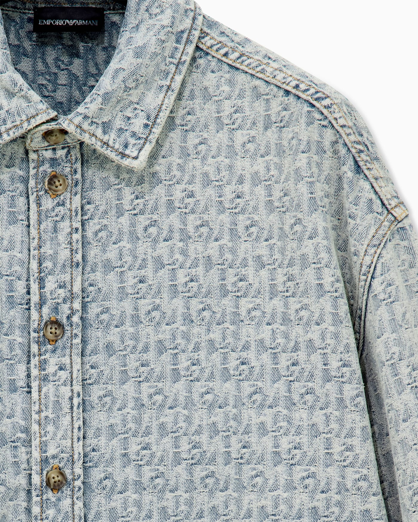 Denim shirt with an all-over jacquard monogram pattern