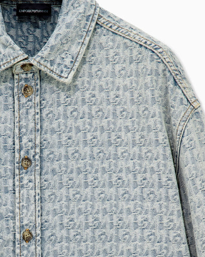Denim shirt with an all-over jacquard monogram pattern