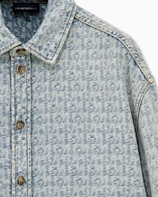 Denim shirt with an all-over jacquard monogram pattern