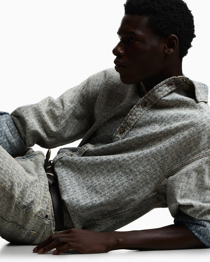 Denim shirt with an all-over jacquard monogram pattern