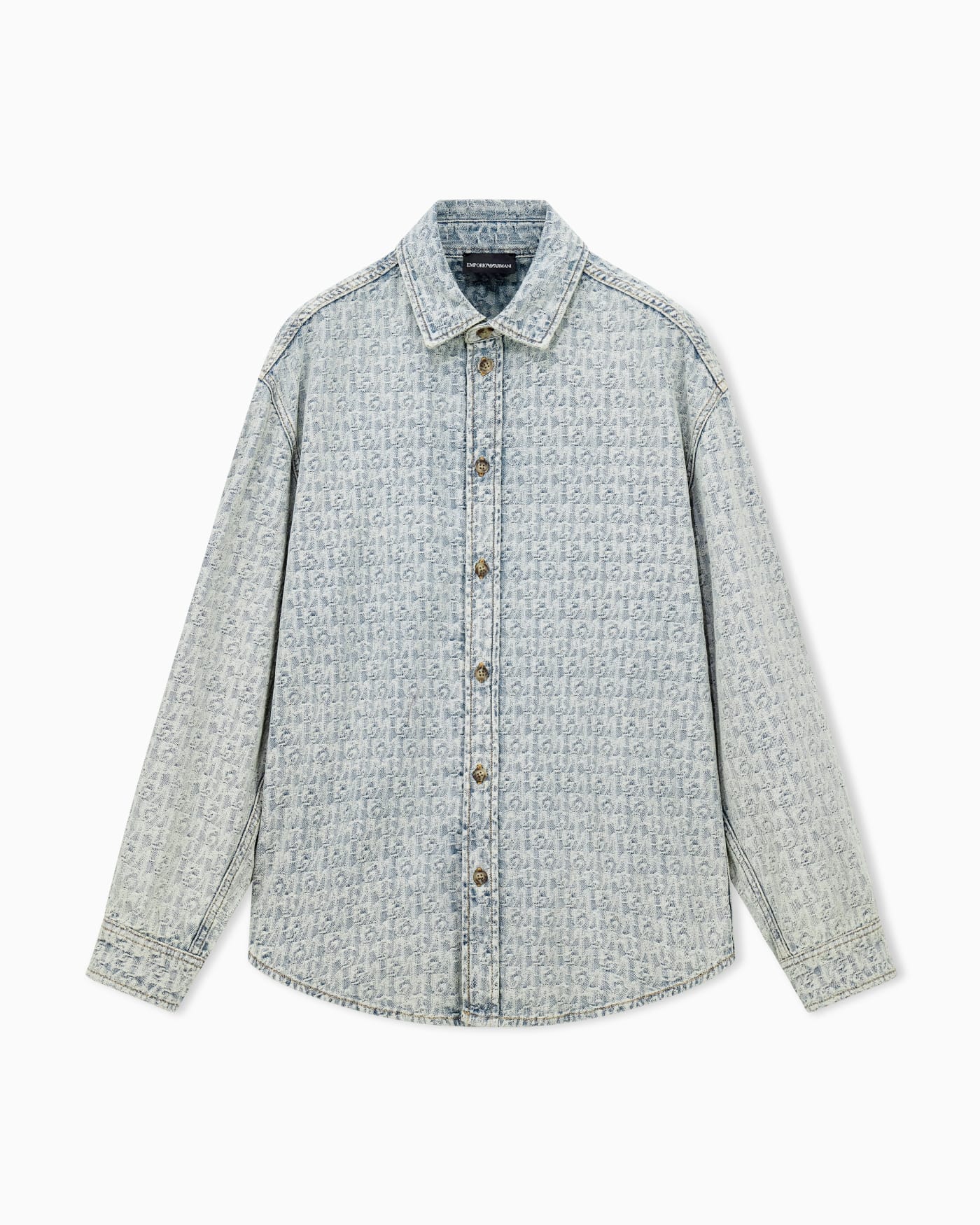 Denim shirt with an all-over jacquard monogram pattern