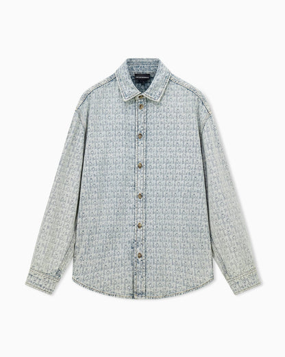 Denim shirt with an all-over jacquard monogram pattern