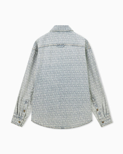 Denim shirt with an all-over jacquard monogram pattern
