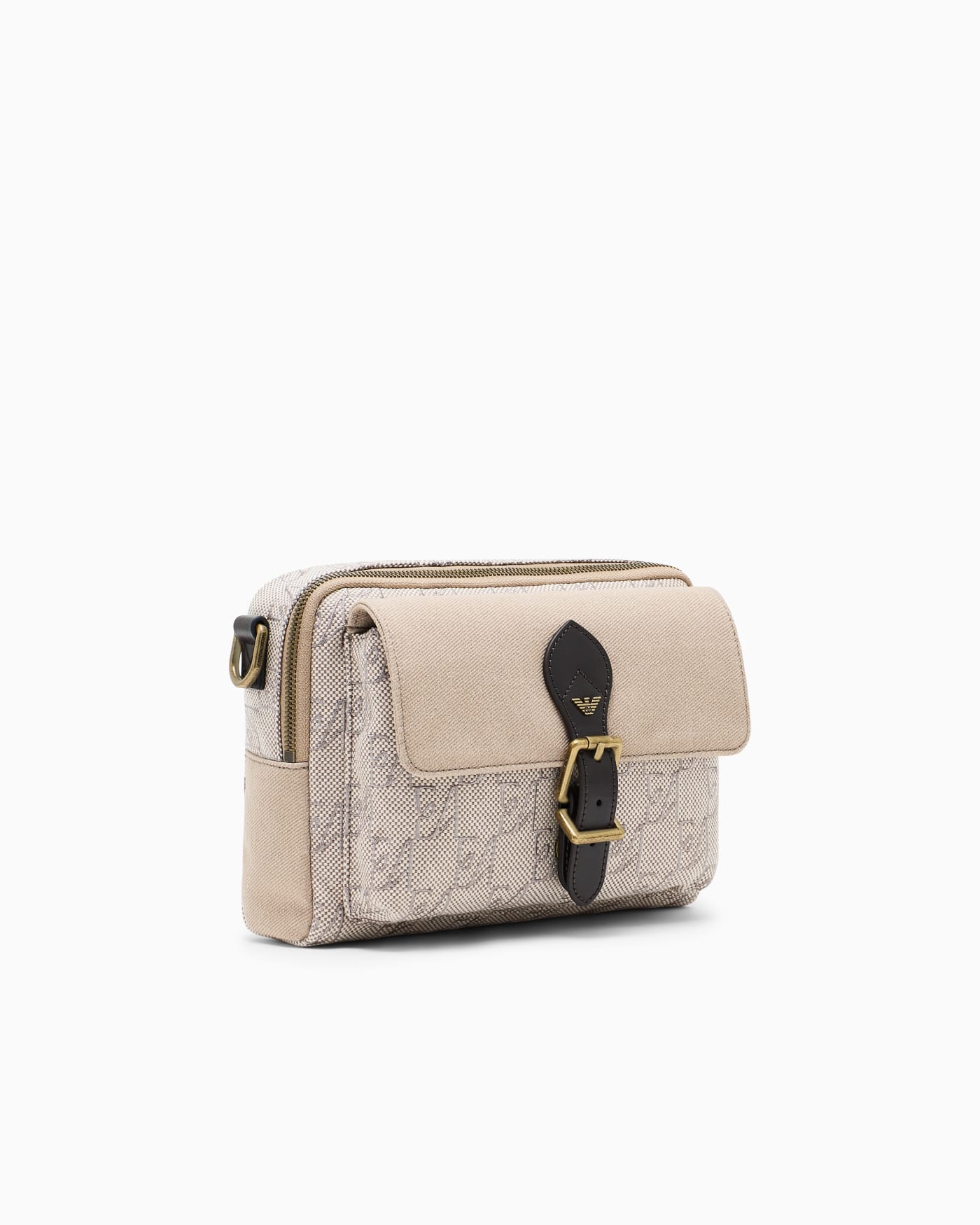 Crossbody bag in cotton with monogram pattern and buckle