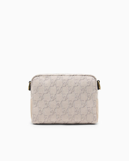 Crossbody bag in cotton with monogram pattern and buckle