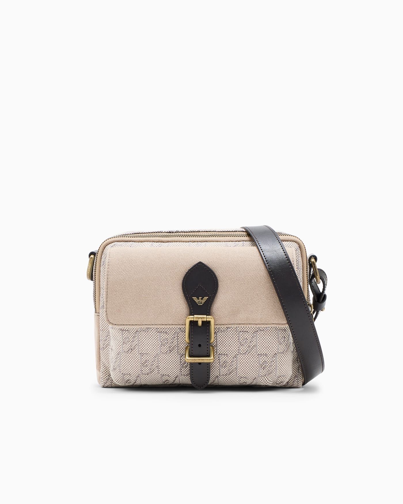 Crossbody bag in cotton with monogram pattern and buckle