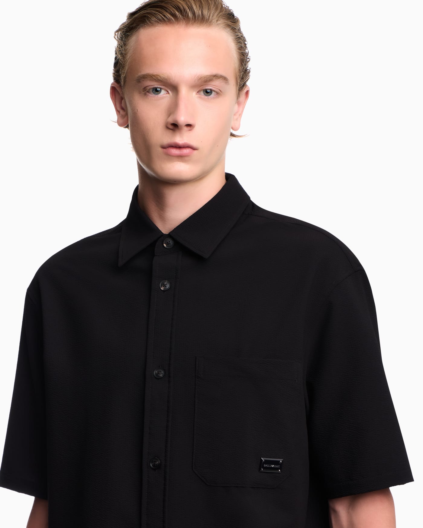 Seersucker shirt with down padding and rib details