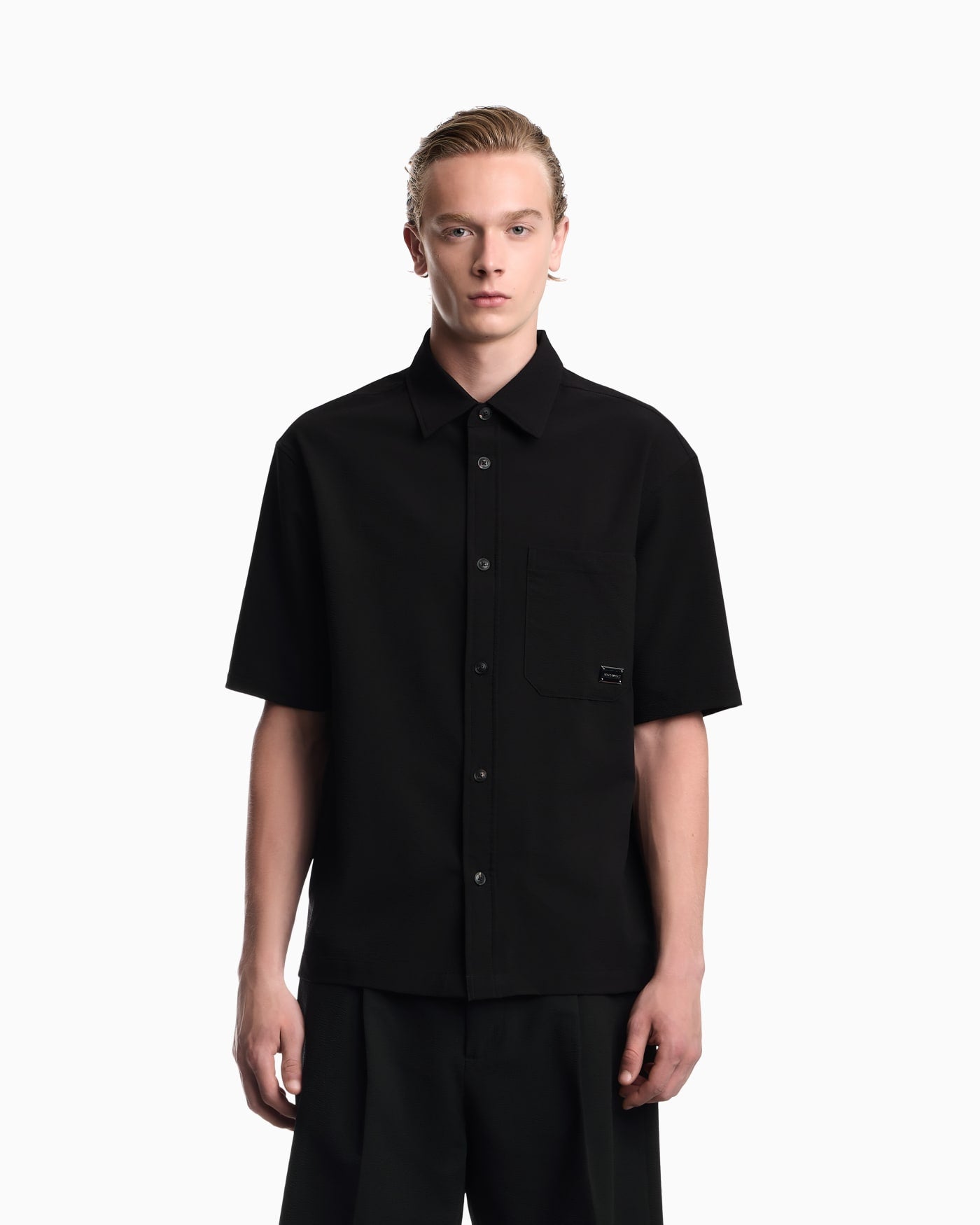 Seersucker shirt with down padding and rib details
