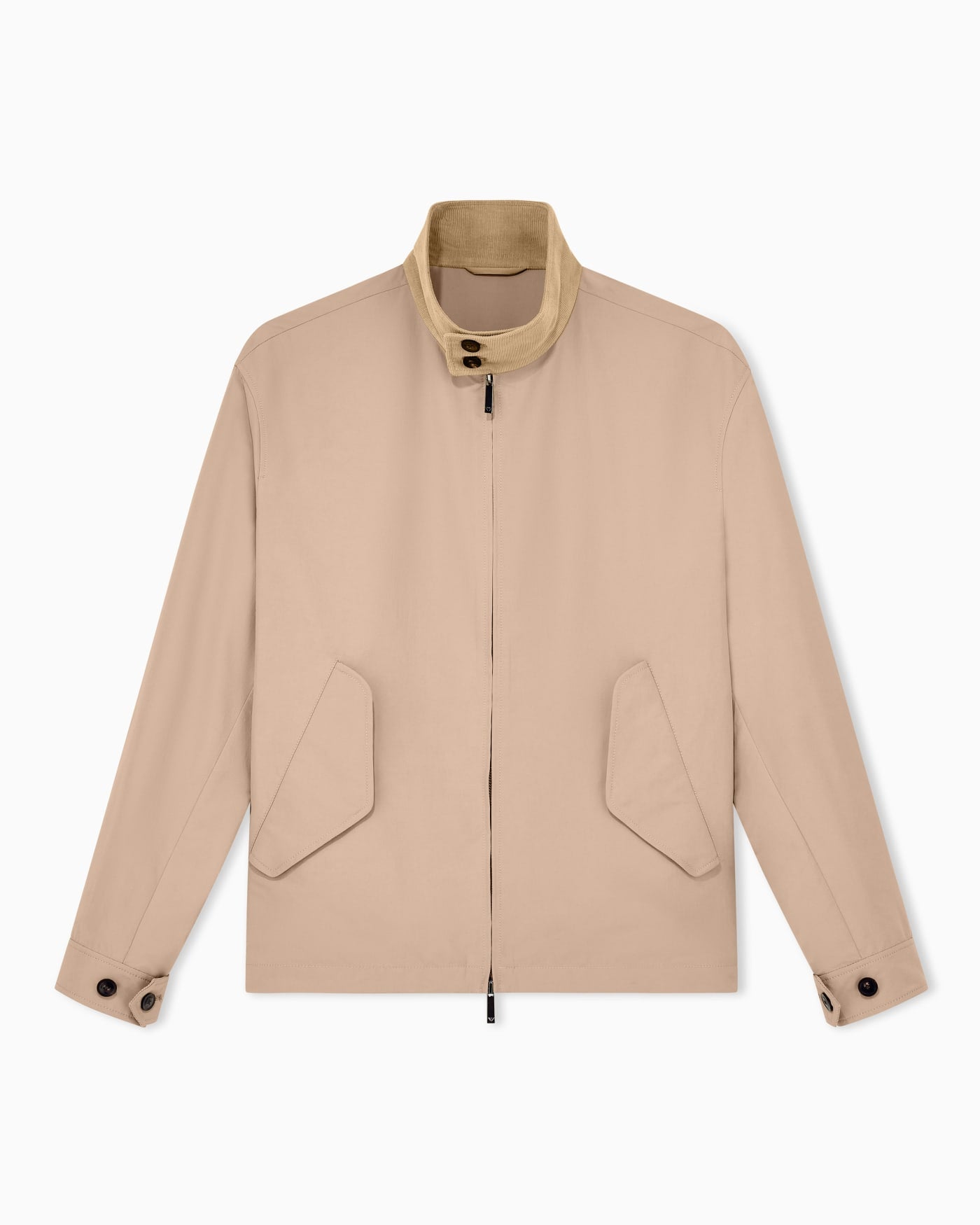 Blouson jacket with high collar and angled flap pockets