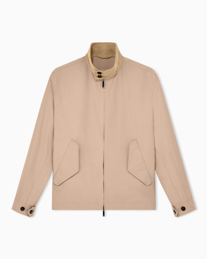 Blouson jacket with high collar and angled flap pockets