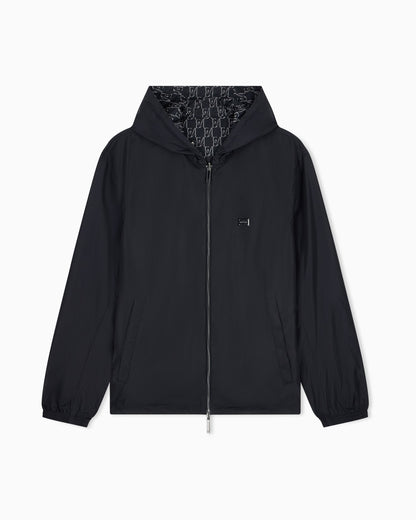 Hooded blouson jacket with a zip and an all-over print