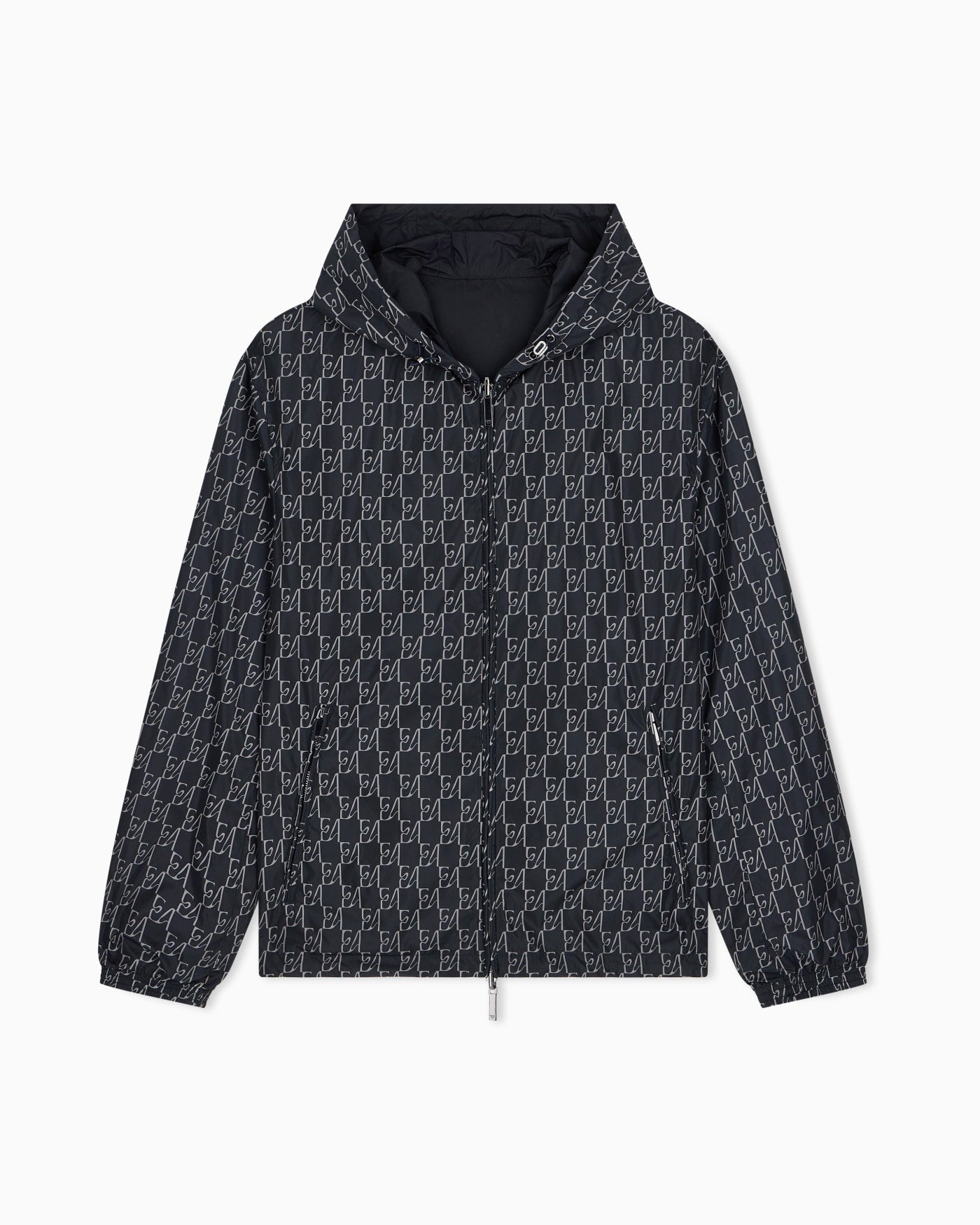 Hooded blouson jacket with a zip and an all-over print