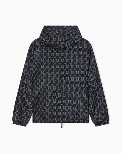 Hooded blouson jacket with a zip and an all-over print