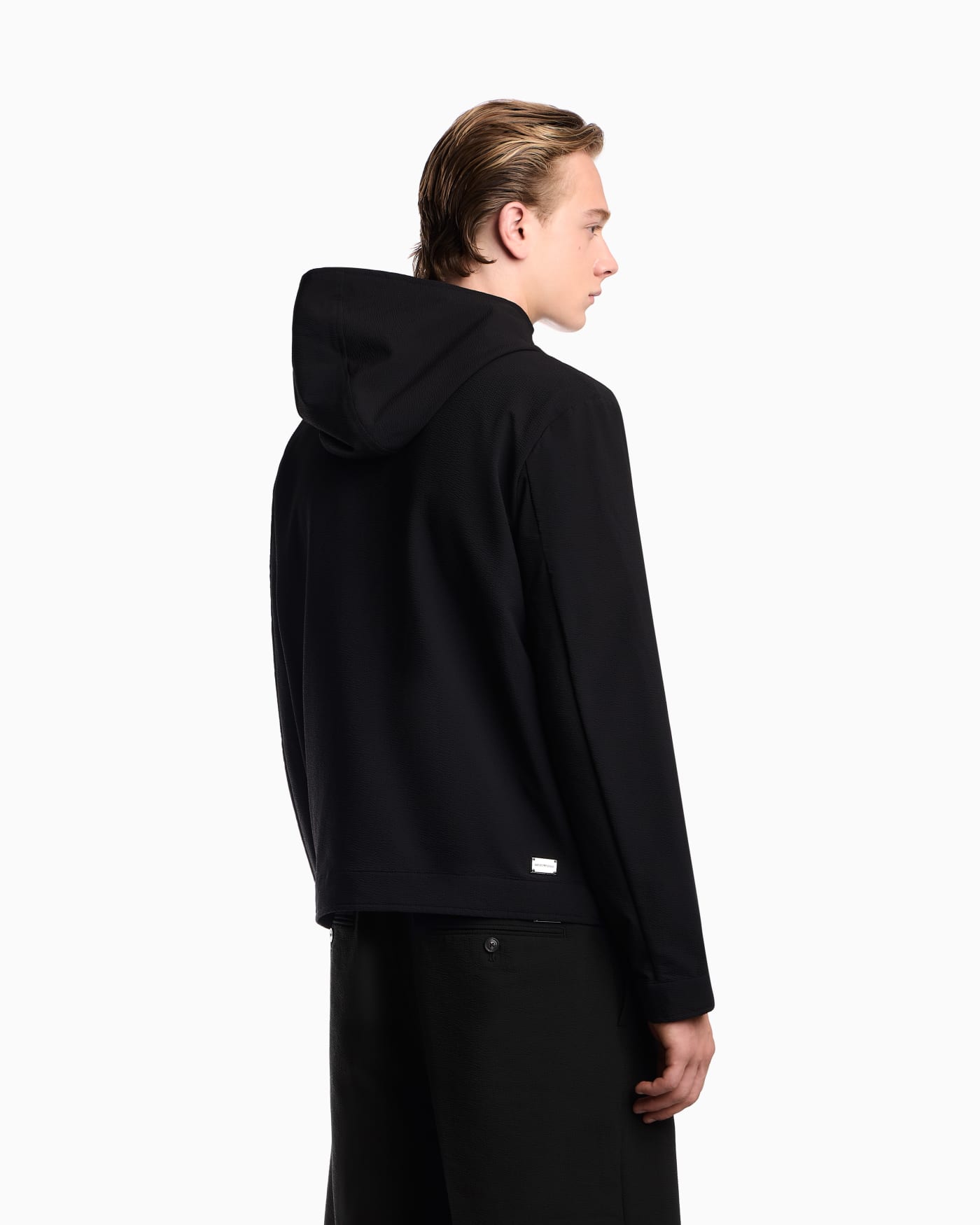 Blouson jacket seersucker with down and feather padding