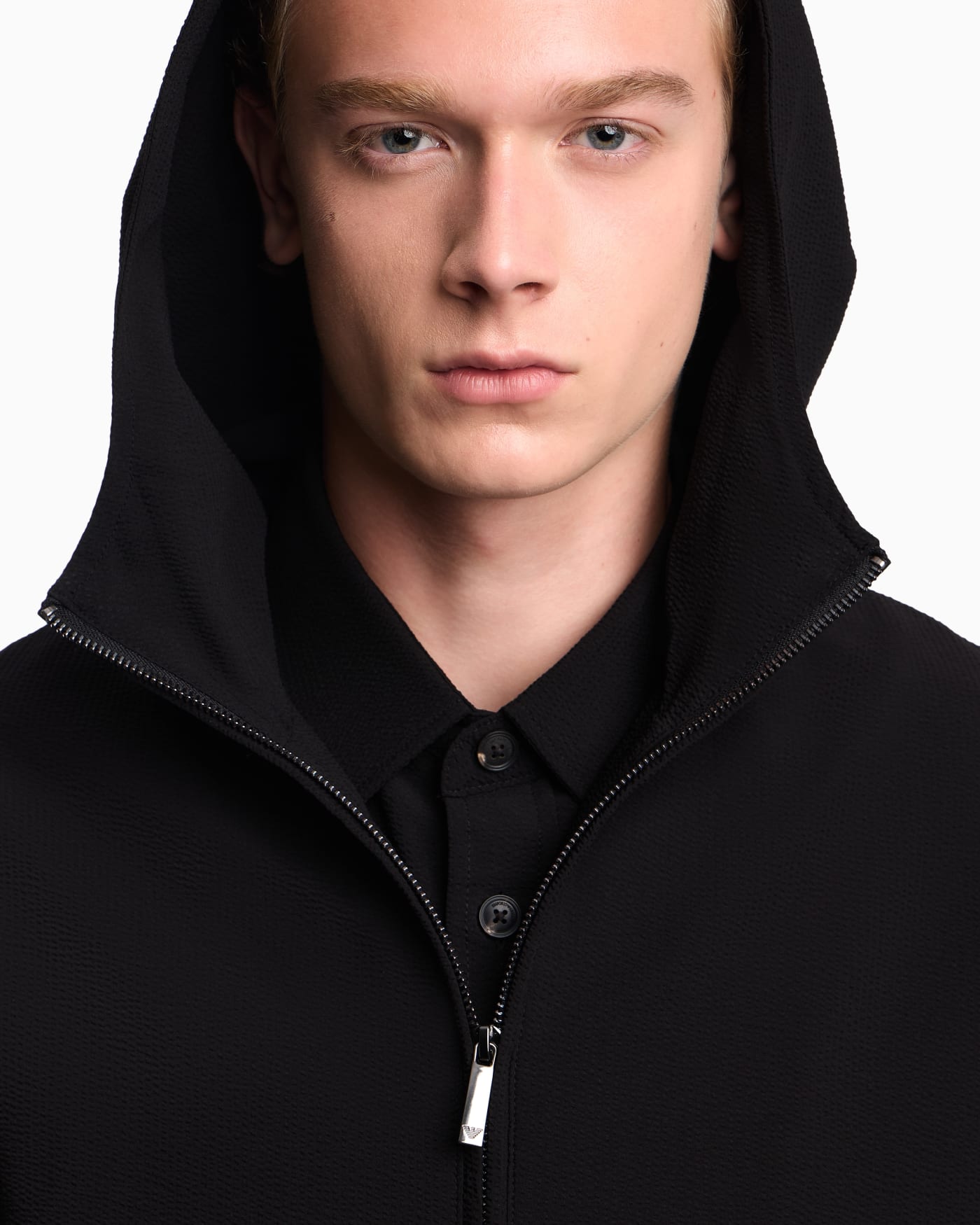 Blouson jacket seersucker with down and feather padding