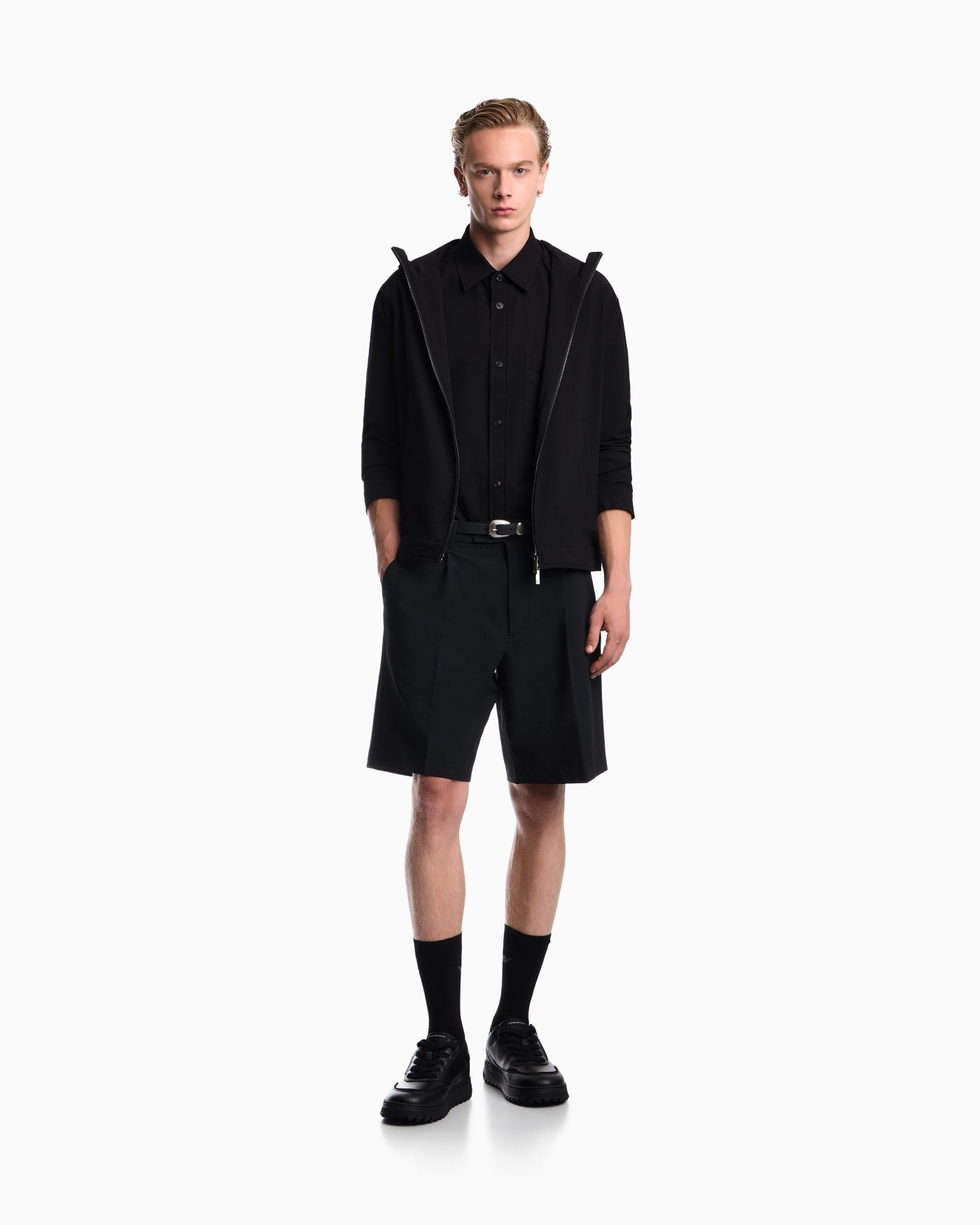 Blouson jacket seersucker with down and feather padding