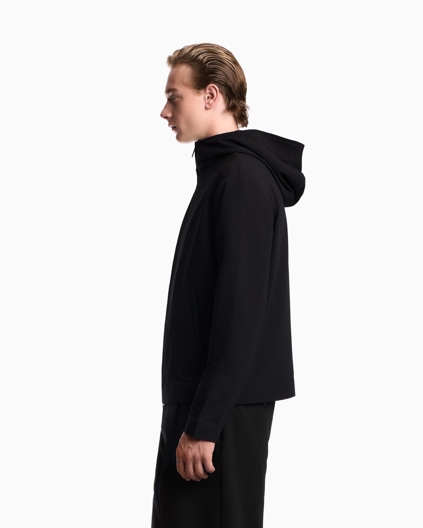 Blouson jacket seersucker with down and feather padding