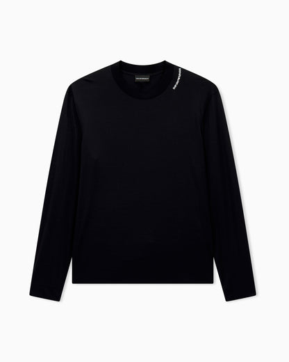 Modal jersey shirt with embroidered logo on neckline