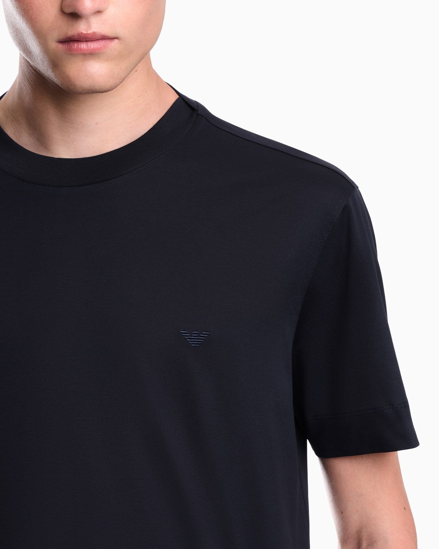 Jersey T-shirt with micro eagle embroidery