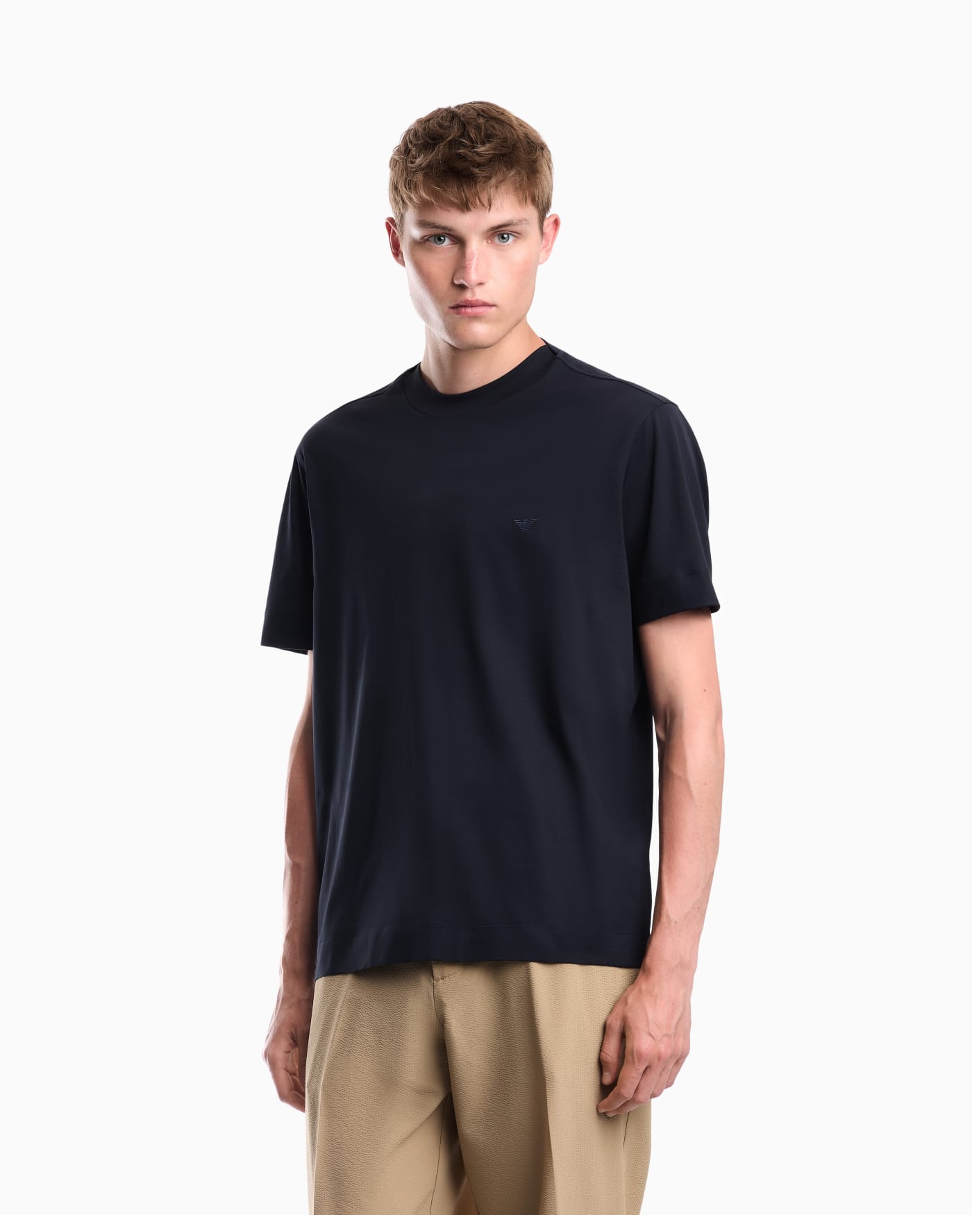 Jersey T-shirt with micro eagle embroidery