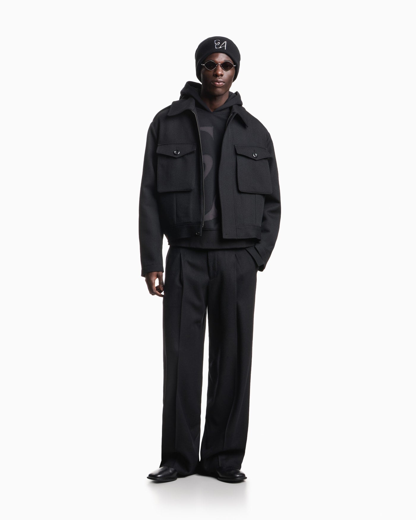 French terry jersey hoodie with oversized ea embroidery
