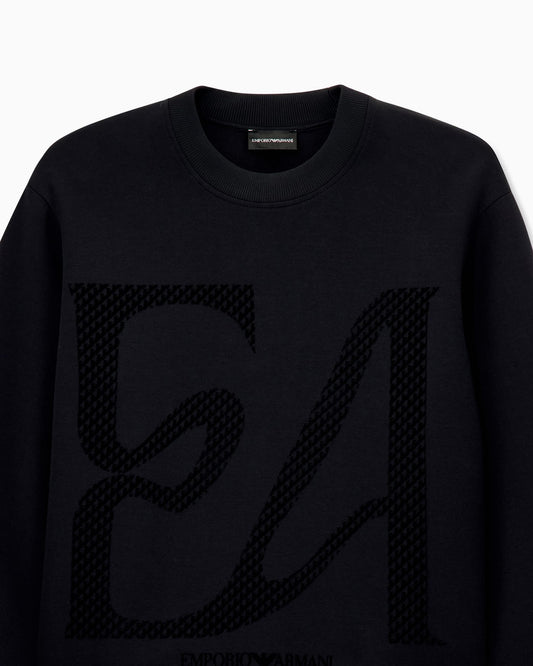 Double jersey sweatshirt with large flocked logo