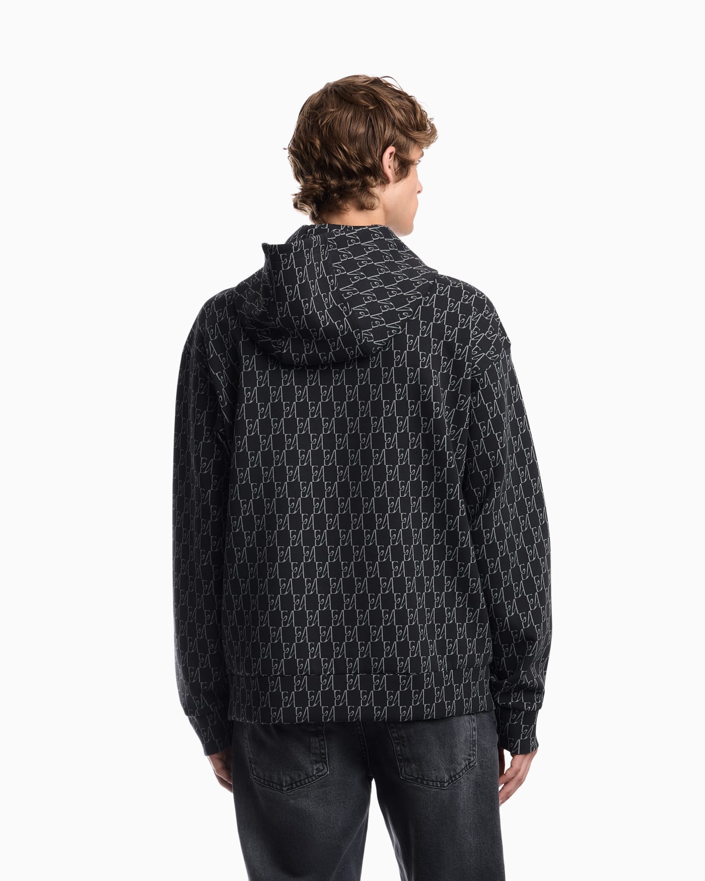 Double jersey hoodie with all-over logo print