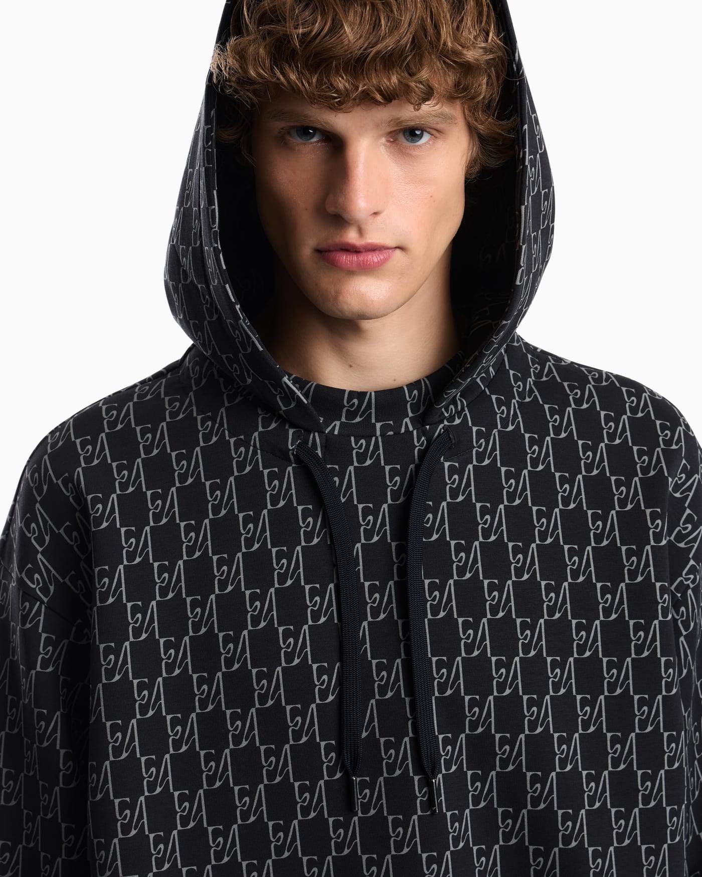 Double jersey hoodie with all-over logo print