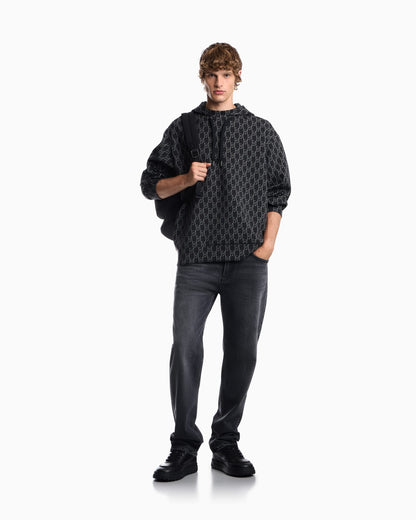 Double jersey hoodie with all-over logo print