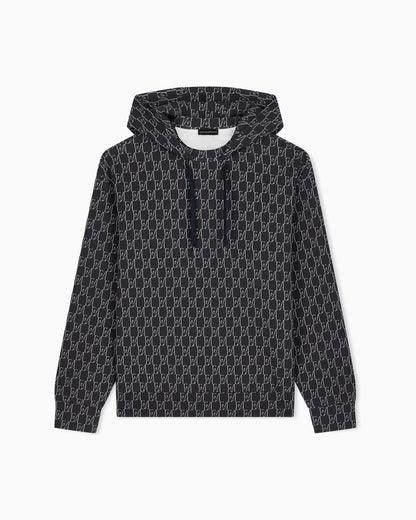 Double jersey hoodie with all-over logo print