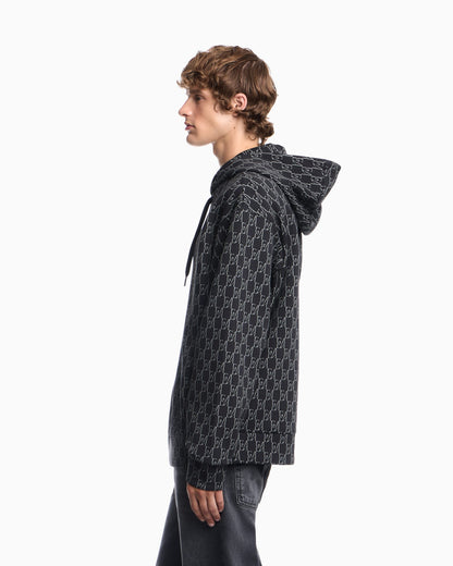 Double jersey hoodie with all-over logo print