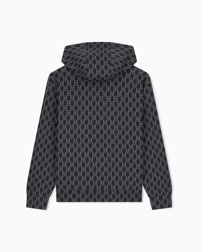 Double jersey hoodie with all-over logo print