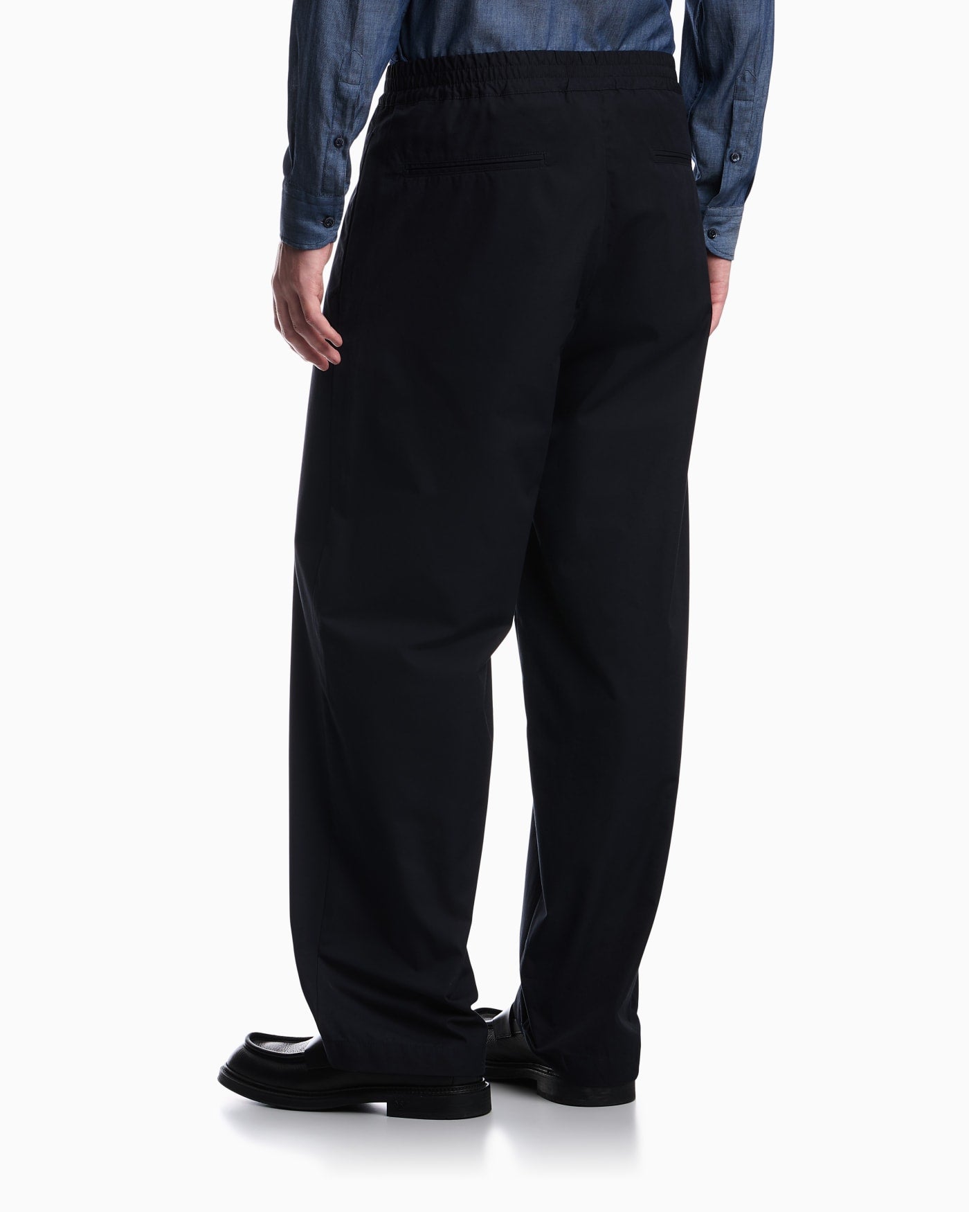 Regular fit cotton poplin trousers with elasticated waist