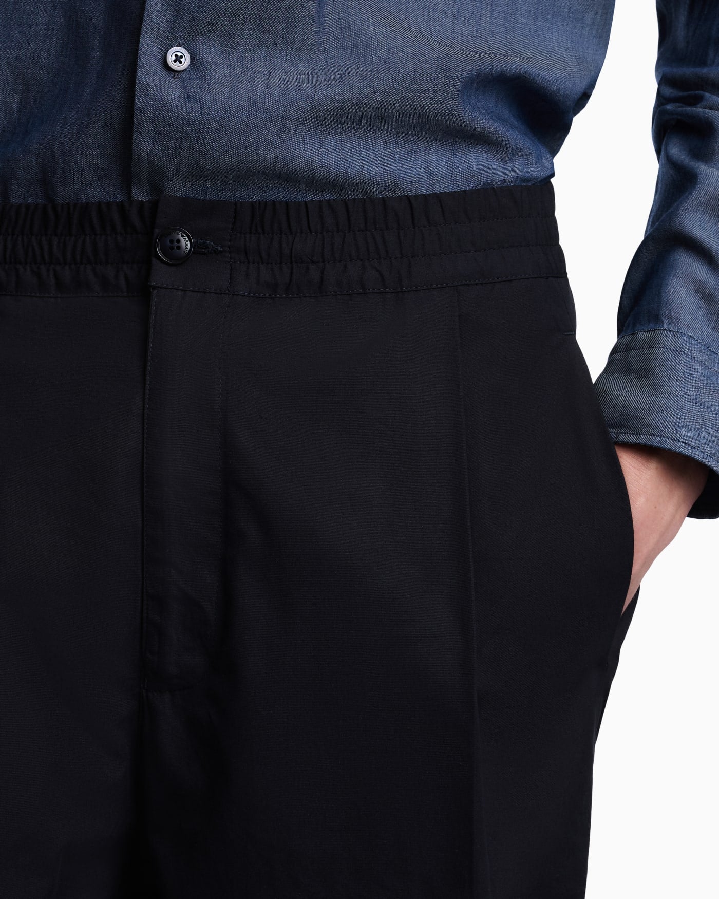 Regular fit cotton poplin trousers with elasticated waist
