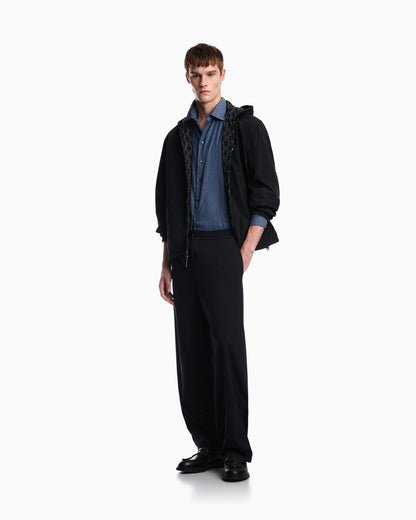 Regular fit cotton poplin trousers with elasticated waist