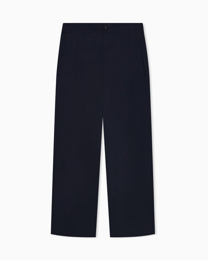 Regular fit cotton poplin trousers with elasticated waist