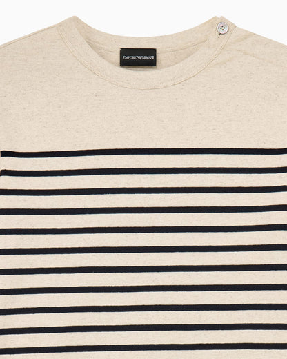 Jumper in striped cotton jersey with shoulder button