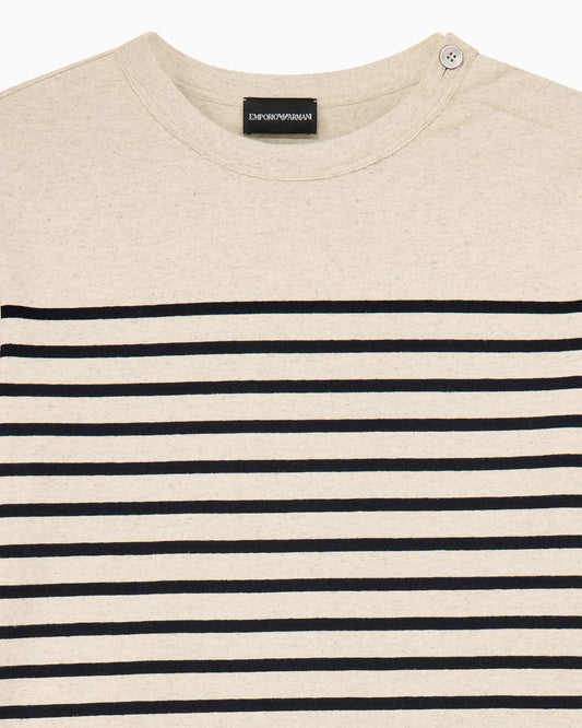 Jumper in striped cotton jersey with shoulder button