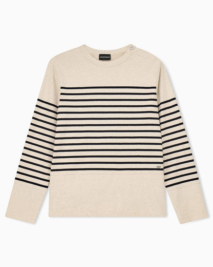 Jumper in striped cotton jersey with shoulder button