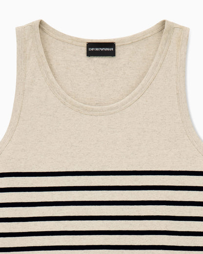 Tank top in cotton and linen jersey with horizontal stripes